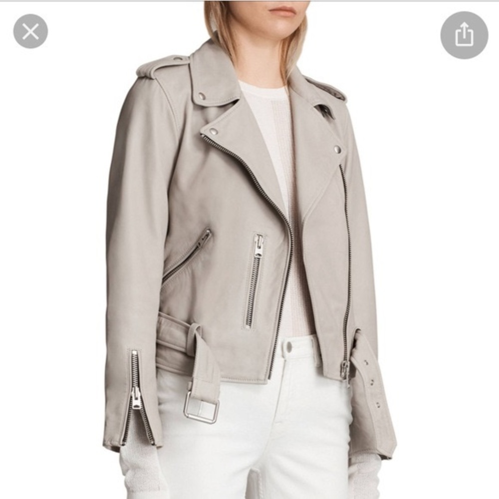 Allsaints Balfern Leather Jacket in Light Gray